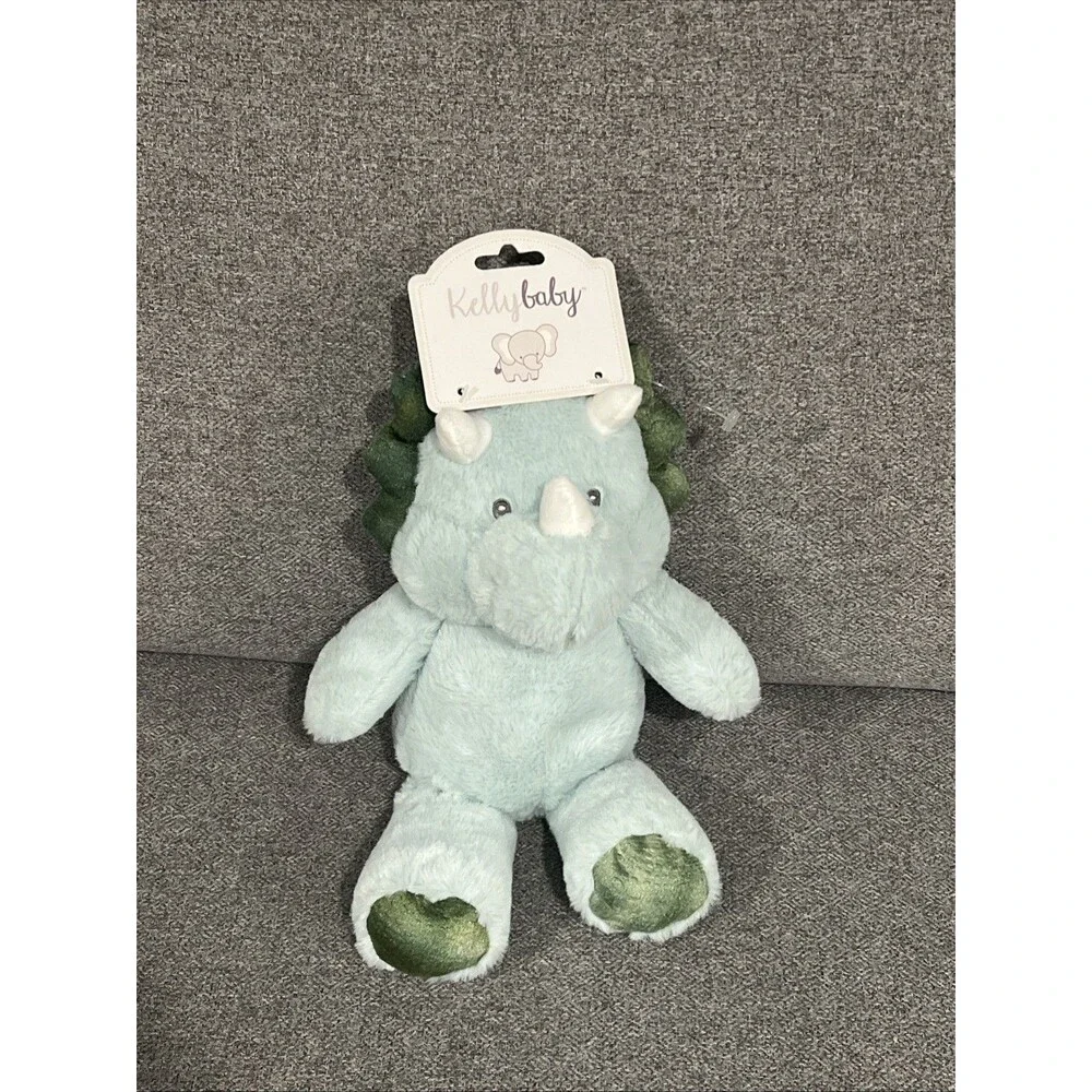 Kelly Baby Green Dinosaur Rattle Crinkle Lovey Toy Triceratops Kellybaby 12”